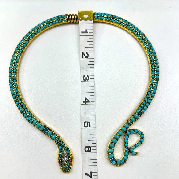Elegant Turquoise and Gold Snake Necklace - Picture 3 of 4